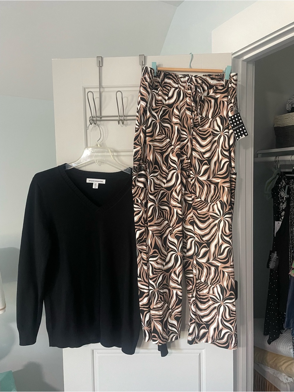 Abstract Print Wide-Leg Pants in Beige & Black xl sweater cotton xl